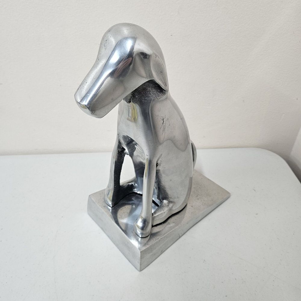 Mid Century Modern‎ Style Silver Tone Dog Sitting Metal Figure